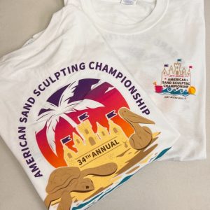 A white t-shirt from the american sand sculpting championship